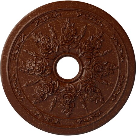 Ekena Millwork Rose and Ribbon Medallion (Canopies up to 4"), 23 5/8"OD x 4"ID x 1 1/2"P, Burnished Mahogany CM23ROBMC